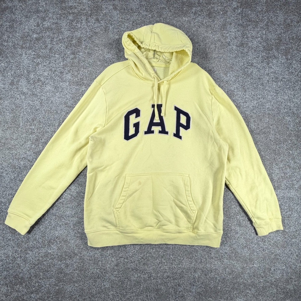 Gap Hoodie Mens XL Yellow Cotton Fleece Lined Relaxed Fit Logo Kangaroo Pocket